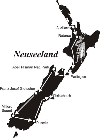 Reiseroute der Neuseeland Reise